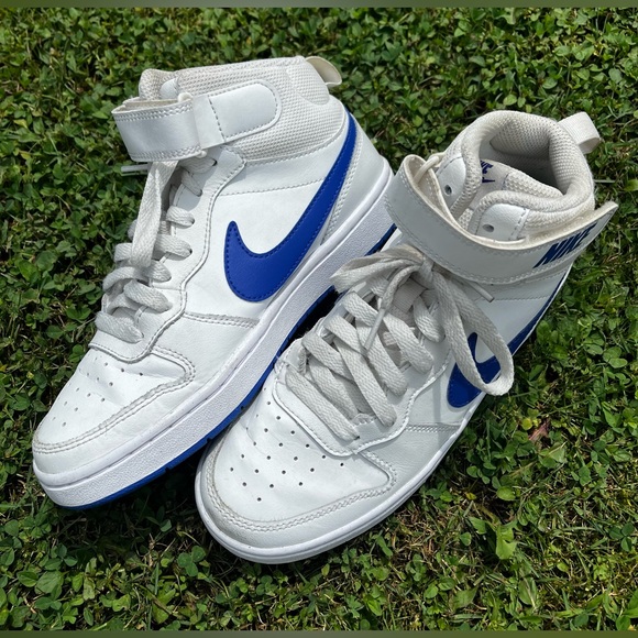 Nike Other - Nike Youth size 5.5Y Big Kid Court Borough Mid 2 Blue & White High Top Sneakers